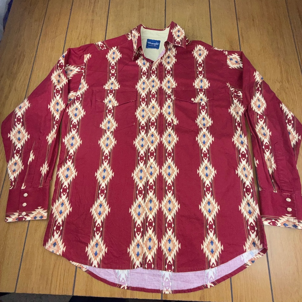 Vtg Wrangler Brushpopper Shirt‎ XL Western Rodeo Cowboy Aztec Diamond Pearl Snap